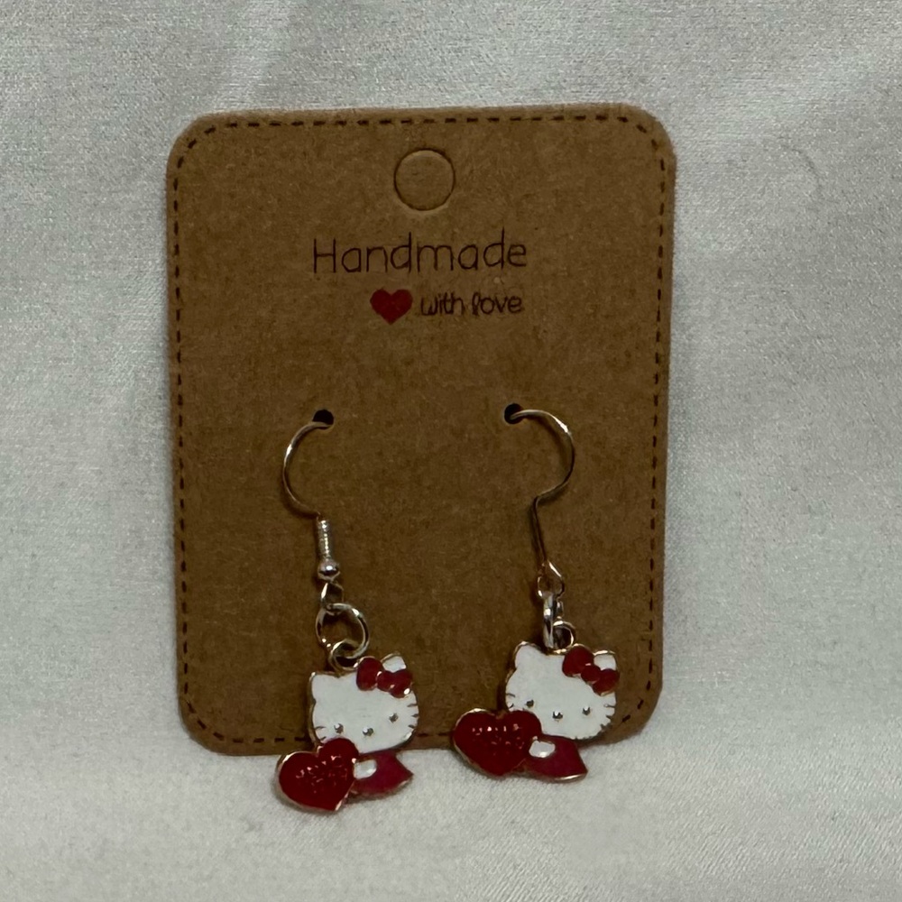Handmade Hello Kitty Heart Earrings